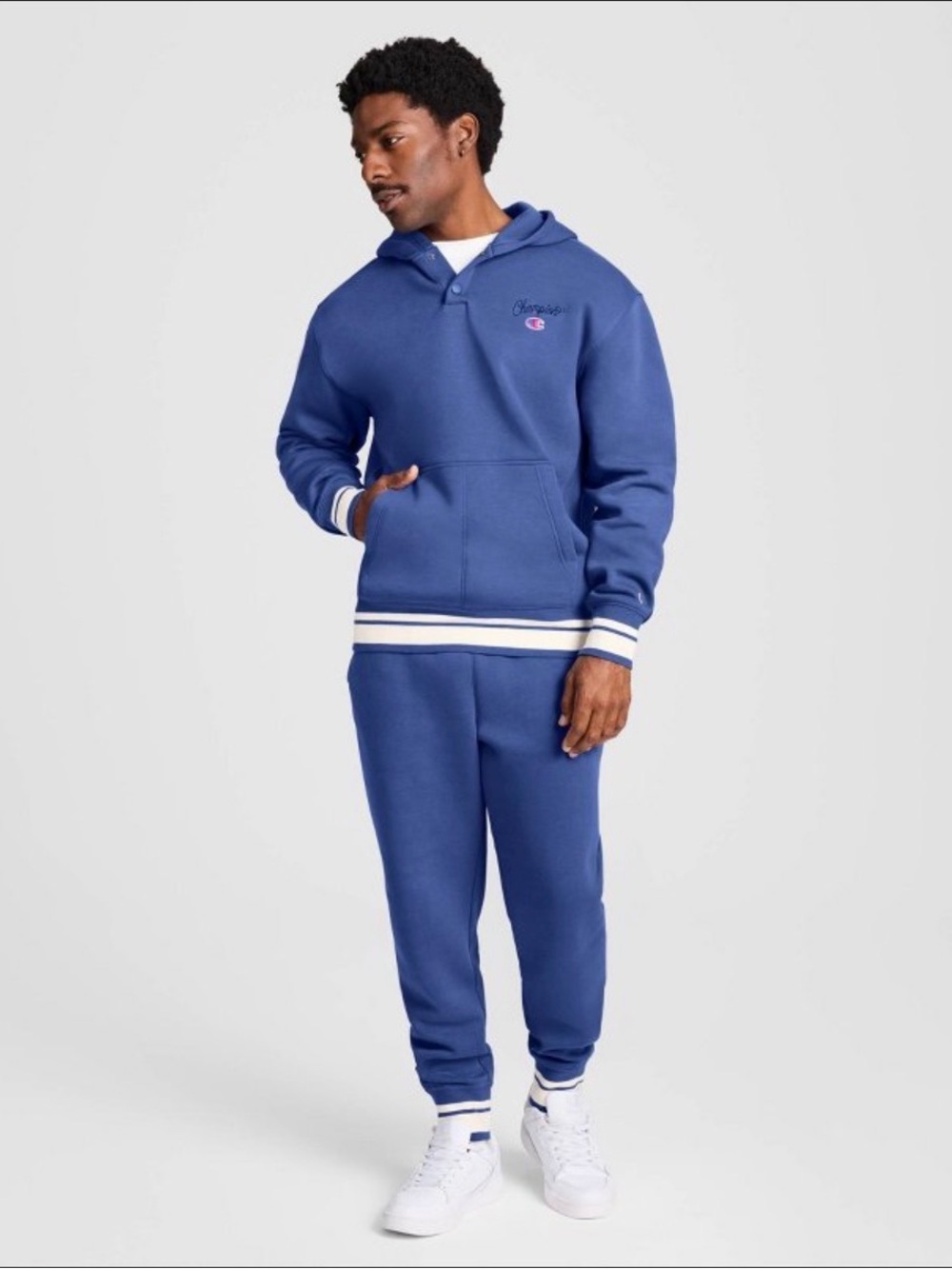 Champion’s Mens Fleece Snap Hoodie and Jogger Sweat set 2XL Blue